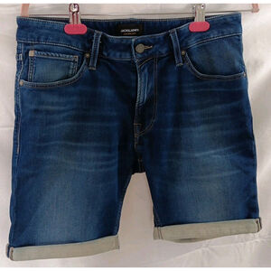 Medium JACK & JONES Mens Denim Shorts Stretch Blue Button Fly Medium Wash